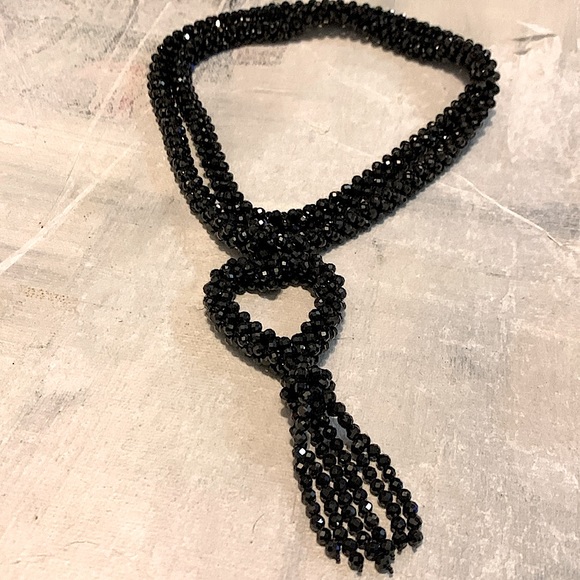 Black Spinel Faceted Round Knotted Necklace Black. Approx 30"With Pendant - Picture 4 of 9